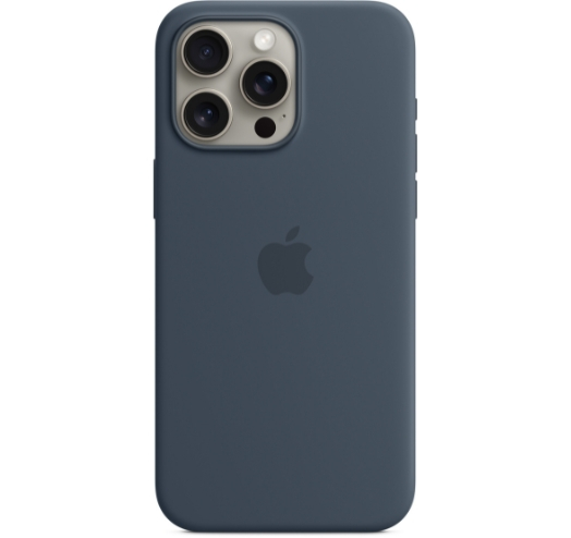 Оригинальный чехол Silicone Case with MagSafe для iPhone 15 Pro Max (Storm Blue) (MT1P3)
