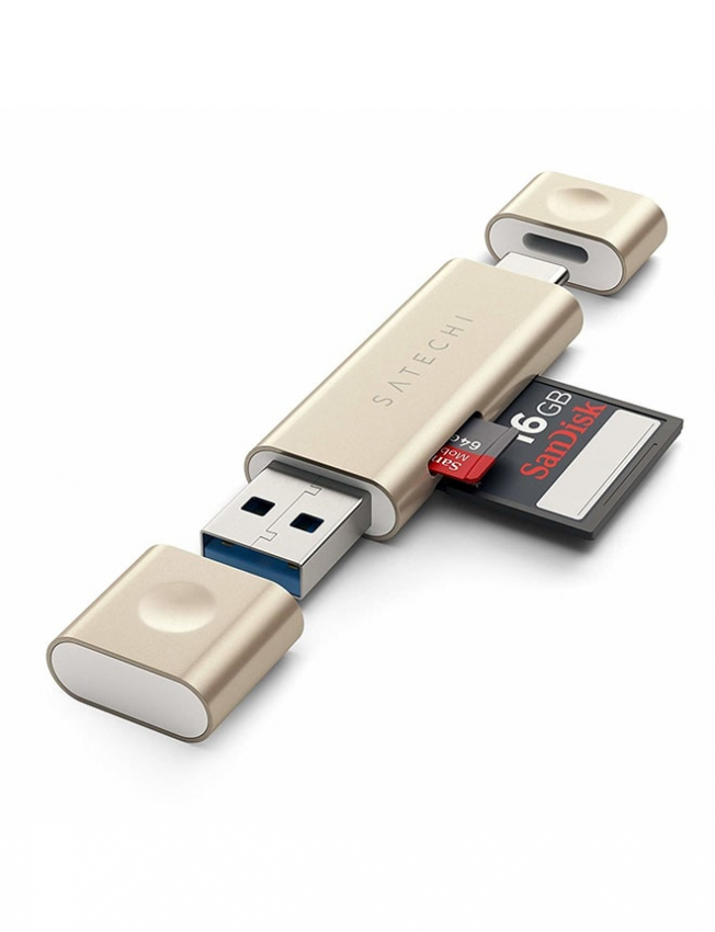 Satechi Aluminum Type-C USB 3.0 and Micro/SD Card Reader Gold