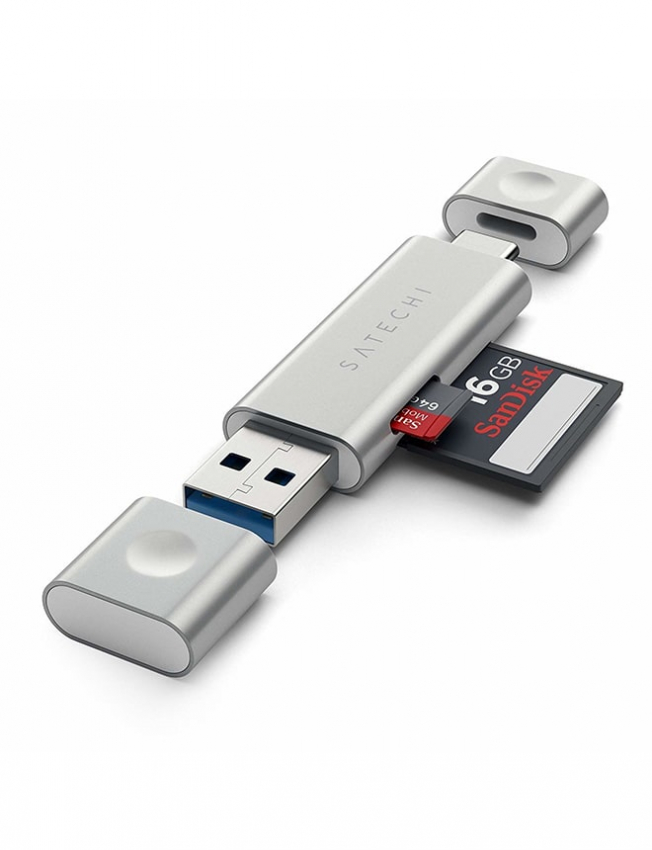 Satechi Aluminum Type-C USB 3.0 and Micro/SD Card Reader Silver