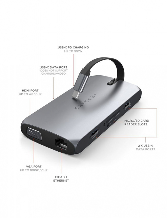 Satechi Aluminum USB-C On-the-Go Multiport Adapter Space Grey