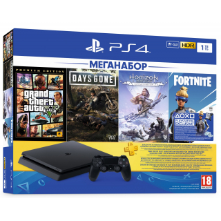 Sony PlayStation 4 Slim 1Tb Black + PSPlus + 3 games (GTA 5, Days Gone, Horizon Zero Dawn) 