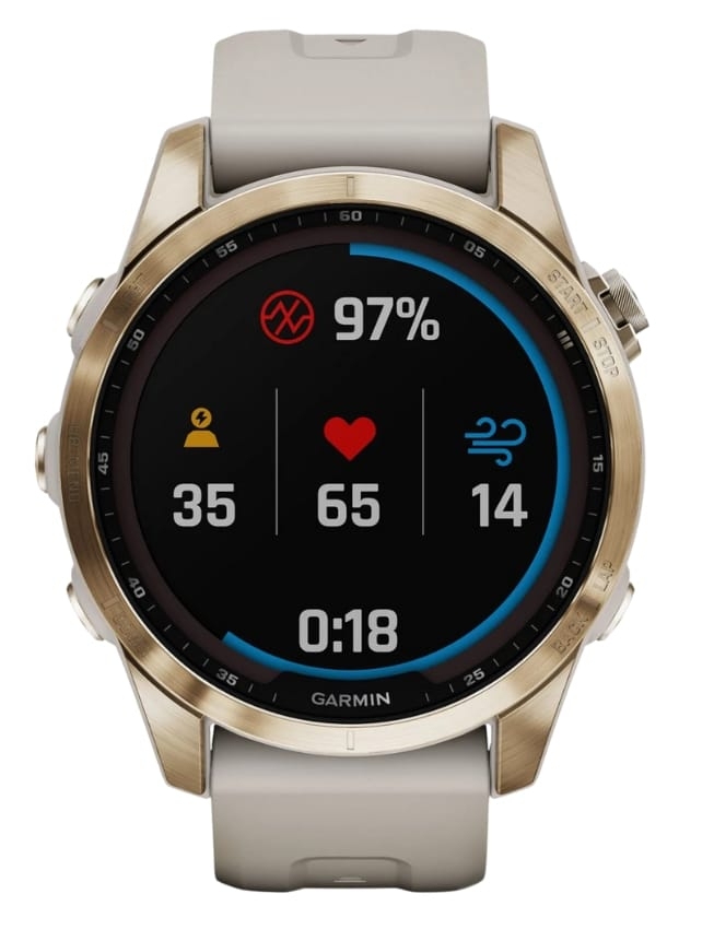 Смарт-годинник Garmin Fenix 7S Sapphire Solar, Cream Gold Titanium with Light Sand Band
