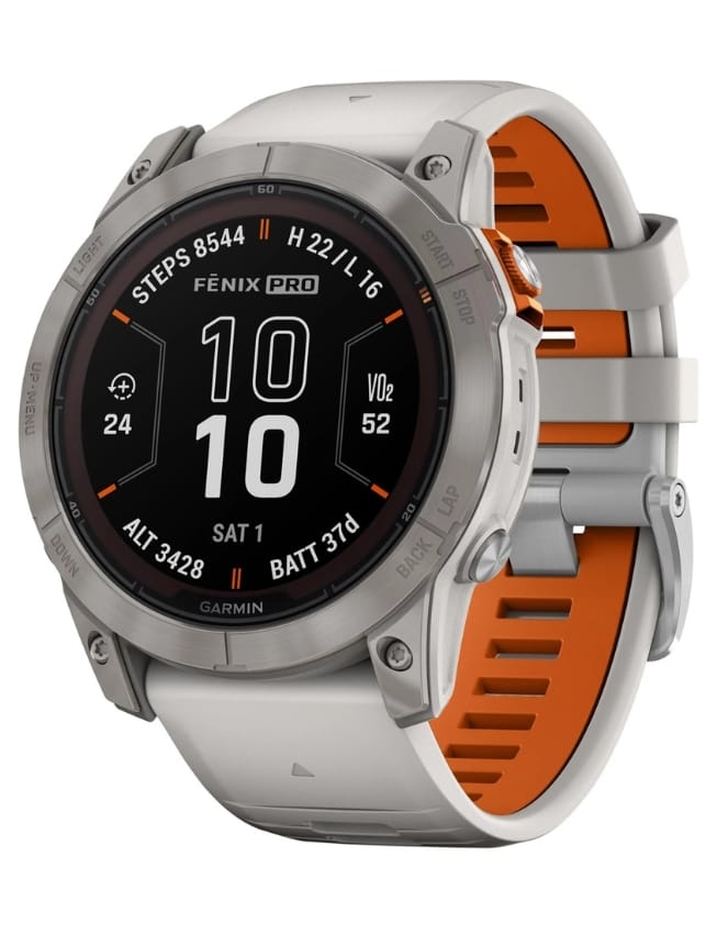 Смарт-годинник Garmin Fenix 7X Pro Sapphire Solar, Titanium with Fog Gray/Ember Orange Band