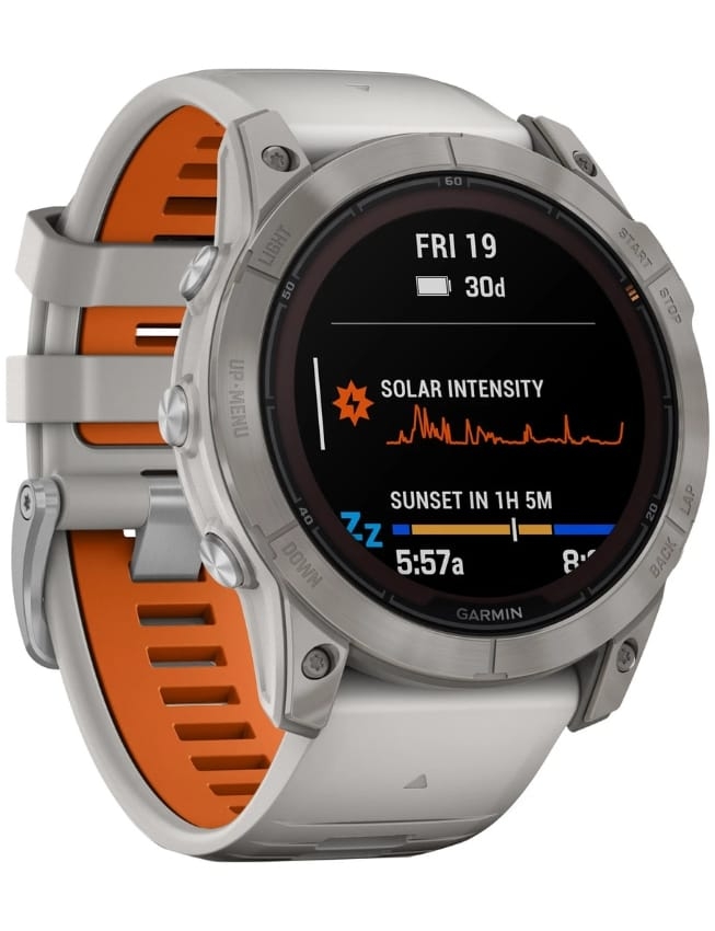 Смарт-годинник Garmin Fenix 7X Pro Sapphire Solar, Titanium with Fog Gray/Ember Orange Band
