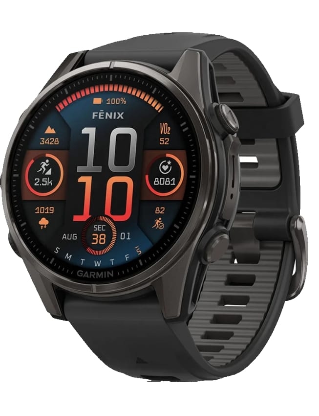 Смарт-часы Garmin Fenix 8 43mm AMOLED Sapphire, Carbon Gray DLC Titanium with Black/Pebble Gray Silicone Band