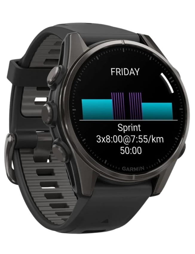 Смарт-часы Garmin Fenix 8 43mm AMOLED Sapphire, Carbon Gray DLC Titanium with Black/Pebble Gray Silicone Band