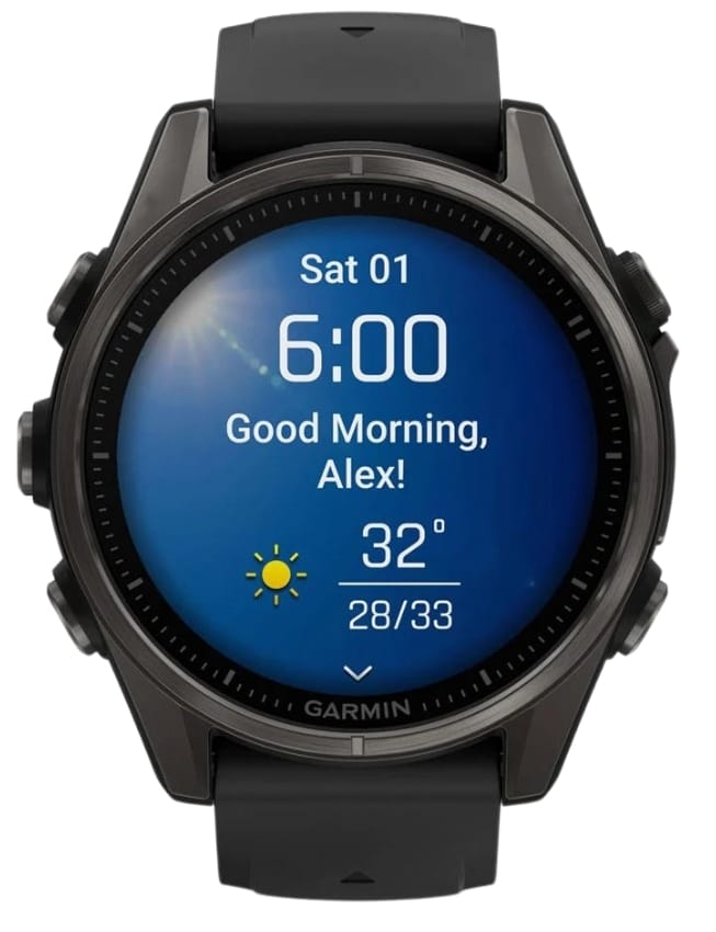 Смарт-часы Garmin Fenix 8 43mm AMOLED Sapphire, Carbon Gray DLC Titanium with Black/Pebble Gray Silicone Band