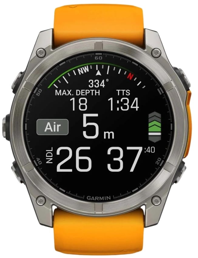 Смарт-годинник Garmin Fenix 8 51mm AMOLED Sapphire, Titanium with Spark Orange/Graphite Silicone Band