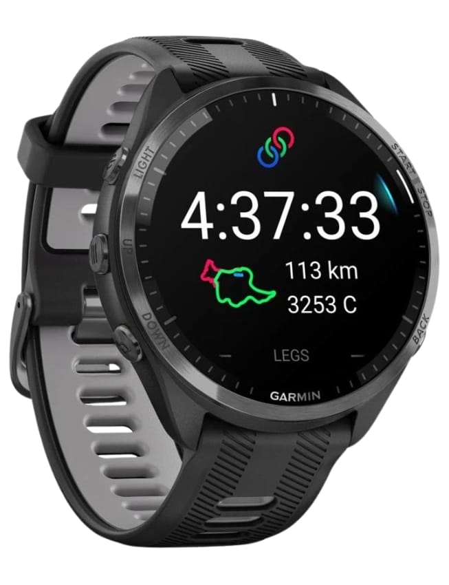Смарт-годинник Garmin Forerunner 965 Carbon Gray DLC Titanium Bezel, Black Case with Black/Powder Gray Silicone Band