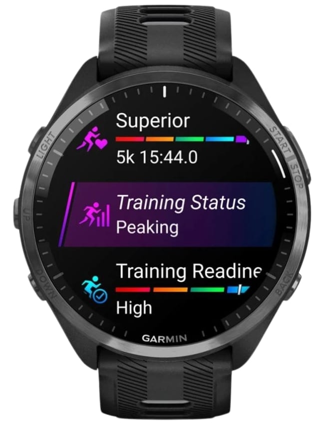 Смарт-годинник Garmin Forerunner 965 Carbon Gray DLC Titanium Bezel, Black Case with Black/Powder Gray Silicone Band