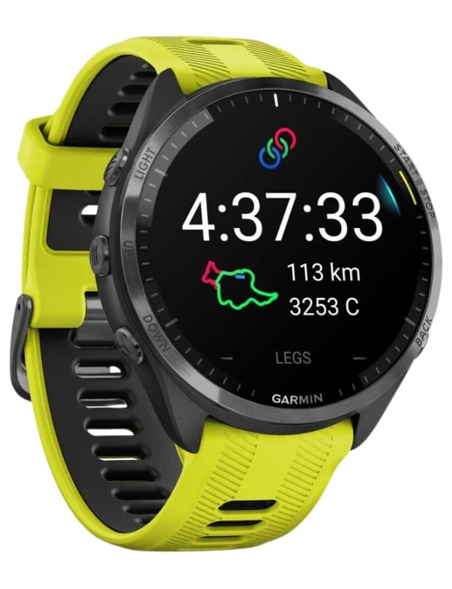 Смарт-годинник Garmin Forerunner 965 Carbon Gray DLC Titanium Bezel, Black Case with Amp Yellow/Black Silicone Band