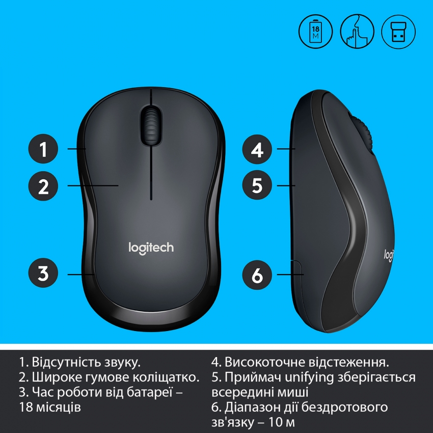 Мышь беспроводная Logitech M220 Silent (Charcoal)