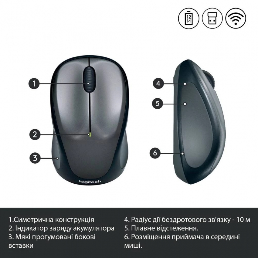 Мышь беспроводная Logitech M235 (Grey)