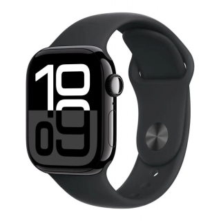 Apple Watch Series 10 42mm Jet Black Aluminium Case with Black Sport Band - M/L (MWWF3)