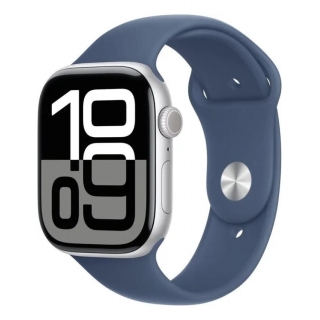 Apple Watch Series 10 46mm Silver Aluminium Case with Denim Sport Band - M/L (MWWM3)