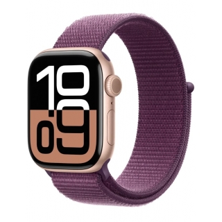 Apple Watch Series 10 42mm Rose Gold Aluminium Case with Plum Sport Loop (MWWK3)