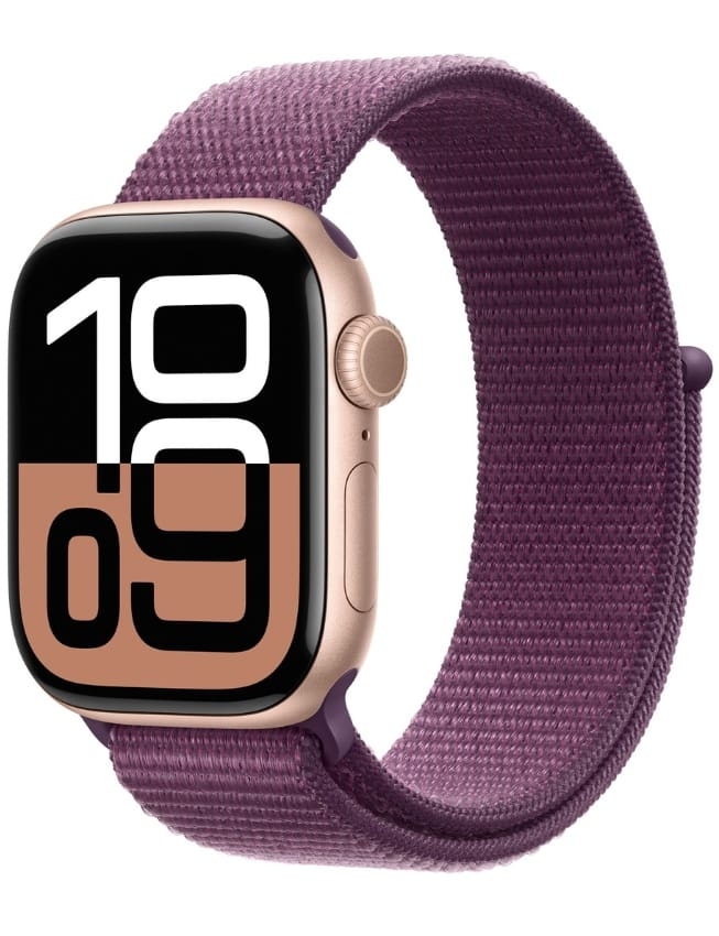 Apple Watch Series 10 42mm Rose Gold Aluminium Case with Plum Sport Loop (MWWK3)