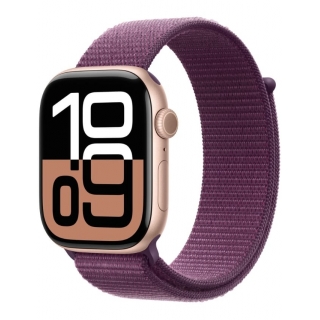 Apple Watch Series 10 46mm Rose Gold Aluminium Case with Plum Sport Loop (MWWV3)