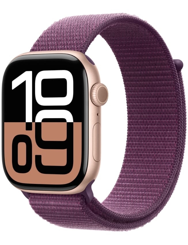 Apple Watch Series 10 46mm Rose Gold Aluminium Case with Plum Sport Loop (MWWV3)