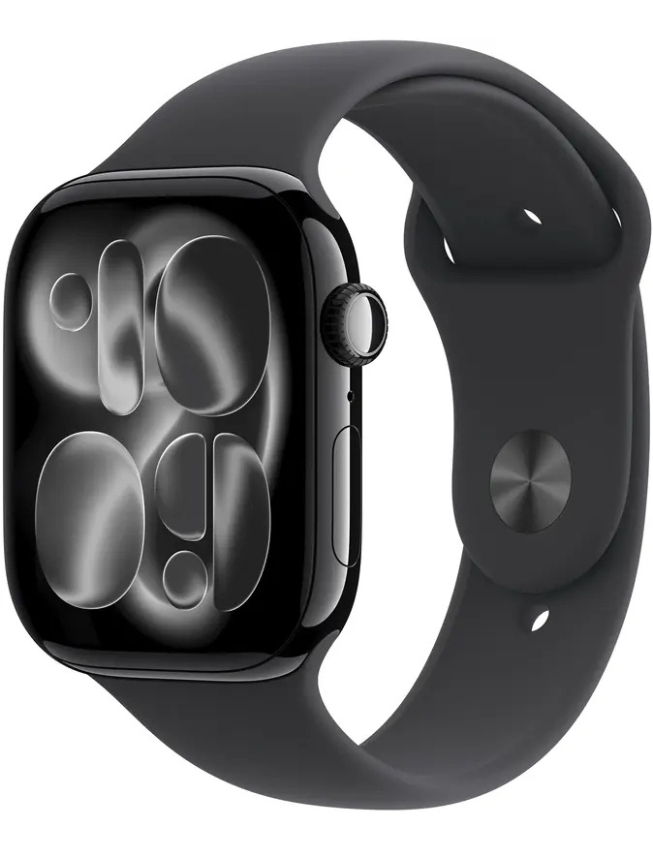 Apple Watch Series 11 46mm Jet Black Aluminium Case with Black Sport Band - M/L (MEUX4)