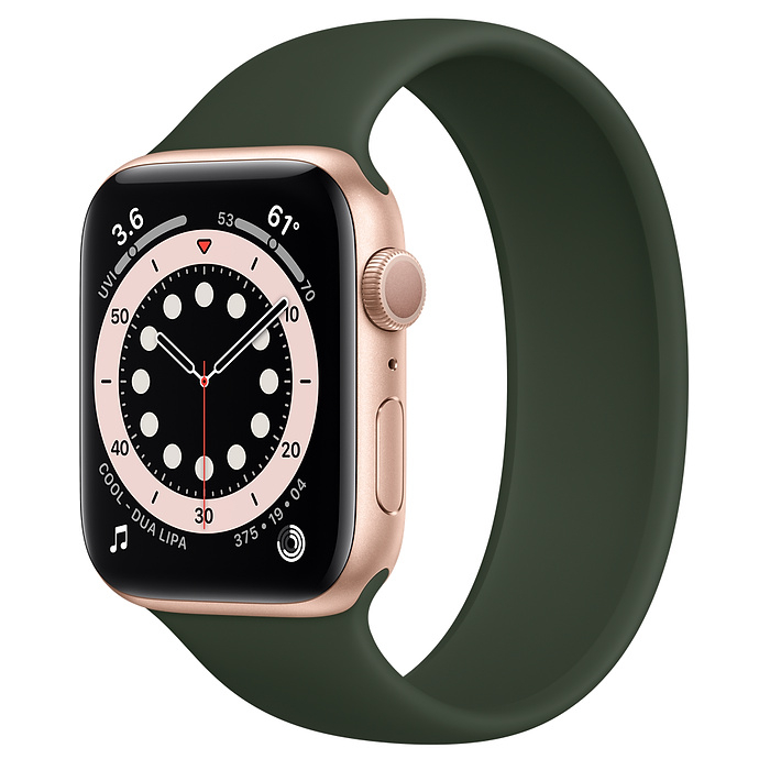 Apple Watch Series 6 44mm Gold Aluminum Case with Cyprus Green Solo Loop