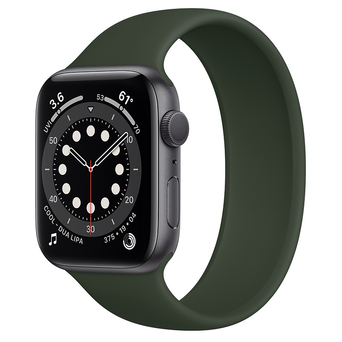 Apple Watch Series 6 44mm Space Gray Aluminum Case with Cyprus Green Solo Loop