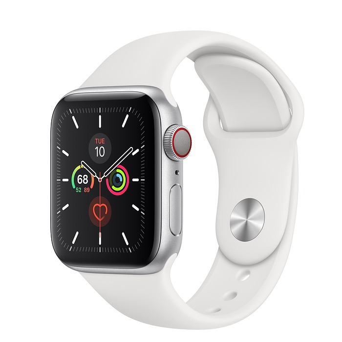Apple Watch Series 5 GPS+LTE 44mm Silver Aluminum Case with White Sport Band