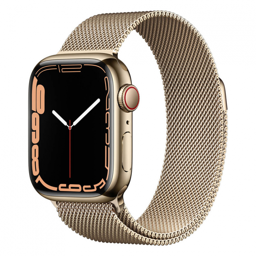 Apple Watch Series 7 45mm Gold Stainless Steel Case with Gold Milanese Loop (MKJG3)