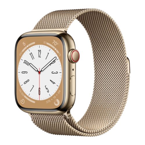 Apple Watch Series 8 45mm GPS + LTE, Gold Stainless Steel Case with Gold Milanese Loop (MNKQ3)