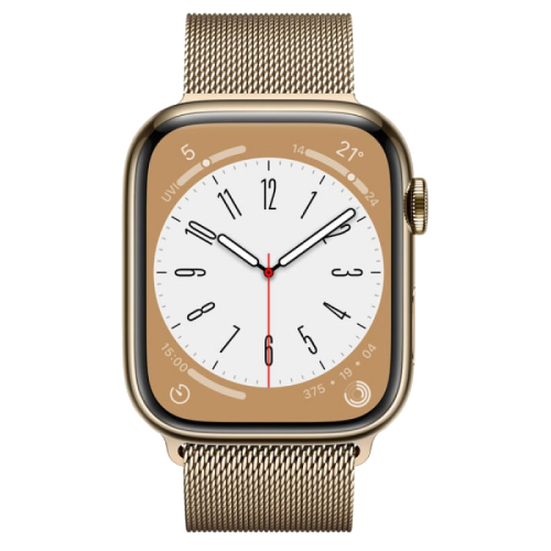 Apple Watch Series 8 45mm GPS + LTE, Gold Stainless Steel Case with Gold Milanese Loop (MNKQ3)