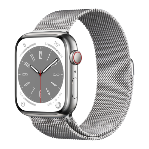 Apple Watch Series 8 41mm GPS + LTE, Silver Stainless Steel Case with Silver Milanese Loop (MNJ73/MNJ83)