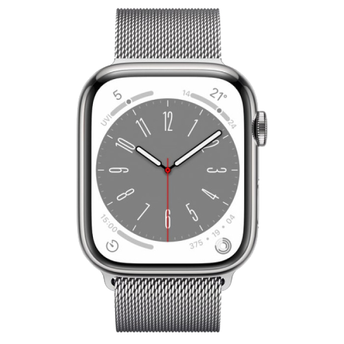 Apple Watch Series 8 41mm GPS + LTE, Silver Stainless Steel Case with Silver Milanese Loop (MNJ73/MNJ83)