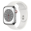 Apple Watch Series 8 41mm GPS + LTE, Silver Stainless Steel Case with White Sport Band (MNKE3)
