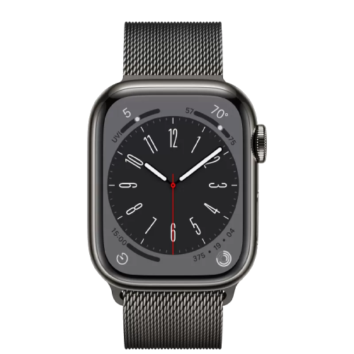Apple Watch Series 8 45mm GPS + LTE, Graphite Stainless Steel Case with Graphite Milanese Loop (MNKX3)