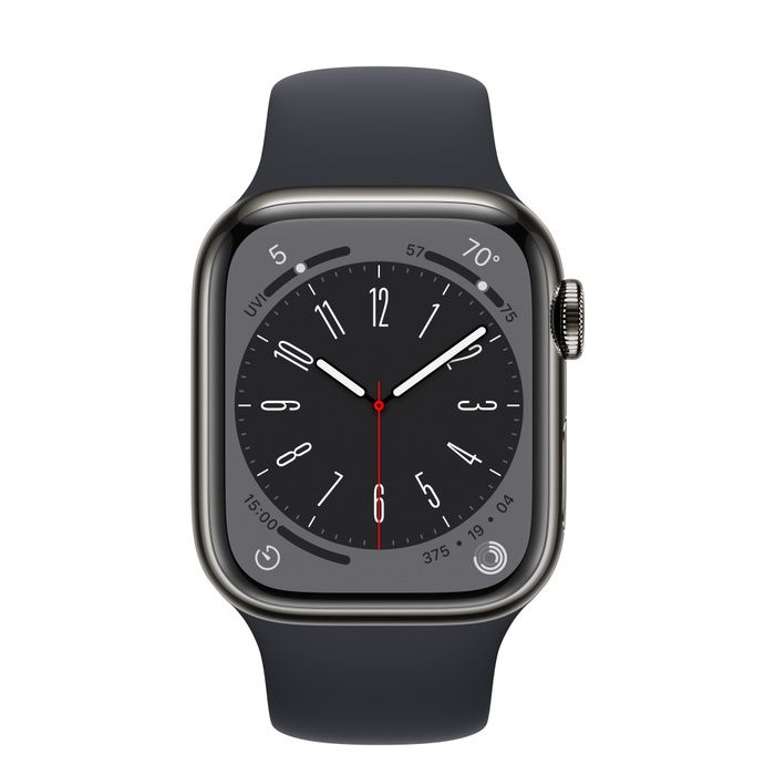 Apple Watch Series 8 41mm GPS + LTE, Graphite Stainless Steel Case with Midnight Sport Band (MNJJ3)