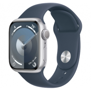 Apple Watch Series 9 41mm Silver Aluminium Case with Storm Blue Sport Band - M/L (MR913)