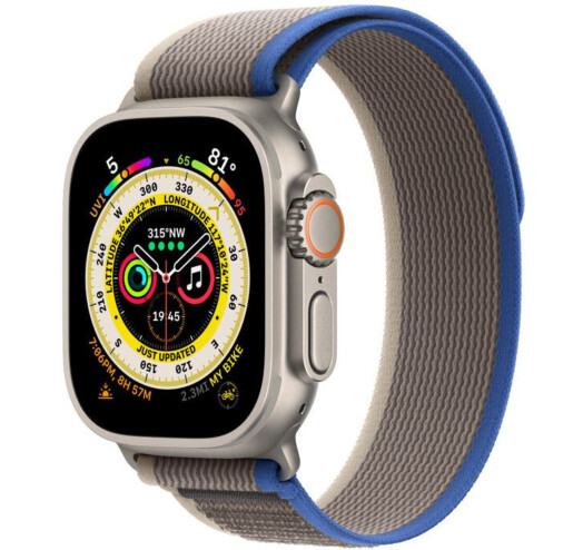 Apple Watch Ultra 49mm GPS + LTE Titanium Case with Blue/Gray Trail Loop - M/L (MQFV3)