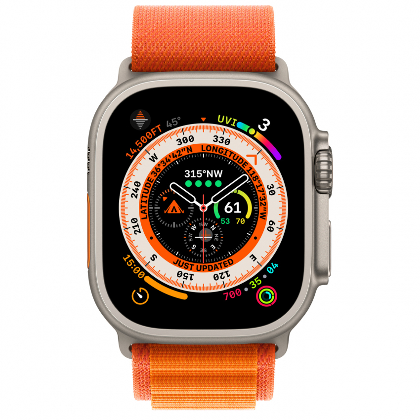 Apple Watch Ultra 49mm GPS + LTE Titanium Case with Orange Alpine Loop Large (MQFM3)
