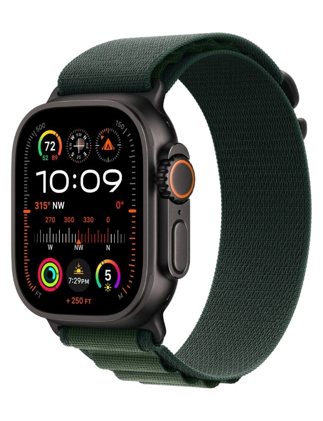 Apple Watch Ultra 2 GPS + LTE 49mm Black Titanium Case with Dark Green Alpine Loop - Medium (MX4R3) 2024