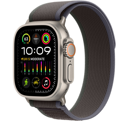 Apple Watch Ultra 2 GPS + LTE 49mm Titanium Case with Blue/Black Trail Loop - M/L (MRF63) 2023