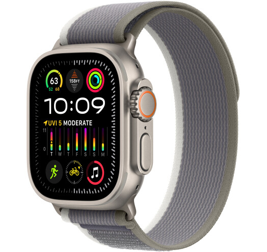 Apple Watch Ultra 2 GPS + LTE 49mm Titanium Case with Green/Grey Trail Loop - M/L (MRF43) 2023