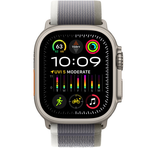 Apple Watch Ultra 2 GPS + LTE 49mm Titanium Case with Green/Grey Trail Loop - M/L (MRF43) 2023