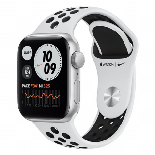Apple Watch Series SE 44mm Silver Aluminium Case with Pure Platinum Black Nike Sport Band